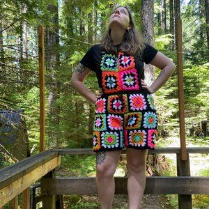 Crochet Granny Square Overalls- Medium